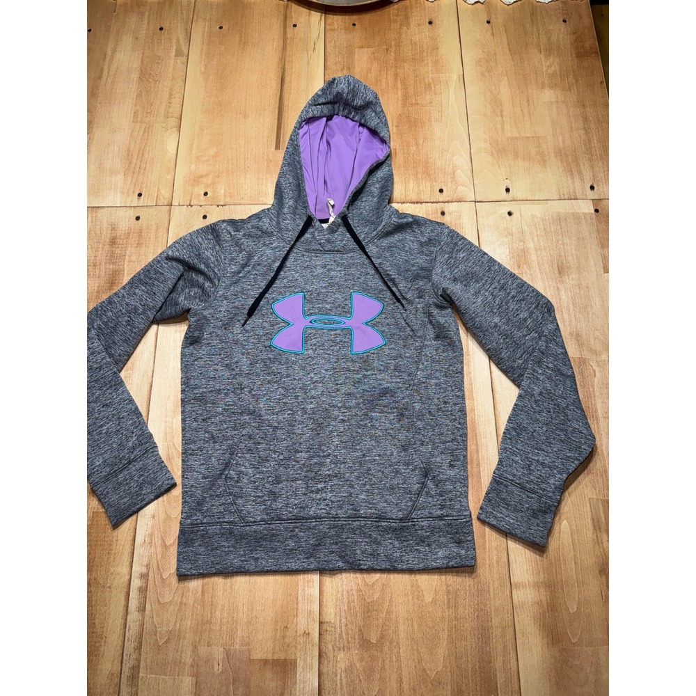 Under‎ Armour Fleece Hoodie Purple Pink Logo Gray Heathered Size S